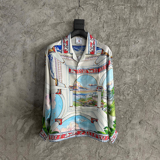 casablanca horse racing landscape print silk long sleeve shirt